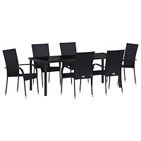 vidaXL 7-delat trädgårdsmatsats svart poly rattan