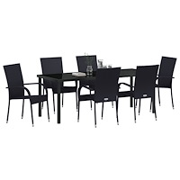 vidaXL 7-delat trädgårdsmatsats svart poly rattan
