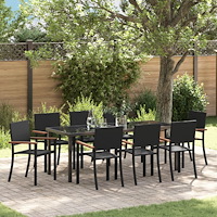 vidaXL Trädgårdsmöbelset 9 pcs Svart Pulverlackerat stål