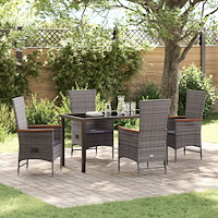 vidaXL 5-delat trädgårdsdiningset med kuddar Grå Poly Rattan