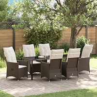 vidaXL 7 Delar Trädgårds Dining Set Med Kuddar Brun Poly Rattan