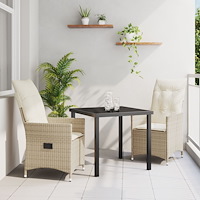 vidaXL 3 Delars Trädgårdsset Med Kuddar Beige Poly Rattan