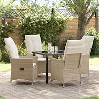 vidaXL 5-delat trädgårdsset med kuddar Beige Poly Rattan