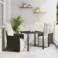 vidaXL 3-delad trädgårdsdining-set med kuddar i brun poly-rattan