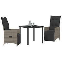 vidaXL 3-delars trädgårdsdining-set med kuddar Grå Poly Rattan