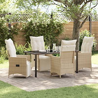 vidaXL 5-delat trädgårdsset med kuddar Beige Poly Rattan