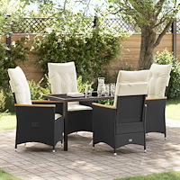 vidaXL 5-delat trädgårdsdining-set med kuddar Svart Poly Rattan