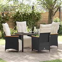vidaXL 5-delat trädgårdsdining set med kuddar Svart Poly Rattan