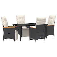 vidaXL 5 Delar Trädgårdsdina Set med Kuddar Svart Poly Rattan