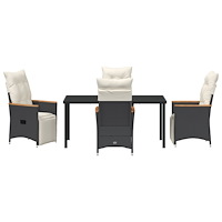 vidaXL 5 Delar Trädgårdsdina Set med Kuddar Svart Poly Rattan