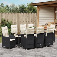vidaXL 9 Dela Trädgårdsdining Set med Kuddar Svart Poly Rattan
