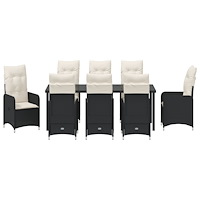 vidaXL 9 Dela Trädgårdsdining Set med Kuddar Svart Poly Rattan