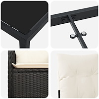 vidaXL 9 Dela Trädgårdsdining Set med Kuddar Svart Poly Rattan