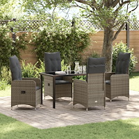vidaXL 5 Delars Trädgårds Dining Set med Kuddar Grå Poly Rattan