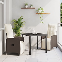 vidaXL 3-delat Trädgårdsset med Kuddar Brun Poly Rattan