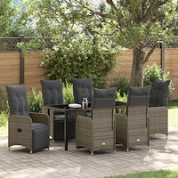 vidaXL 7-delars trädgårds matbord set med dynor beige poly rattan