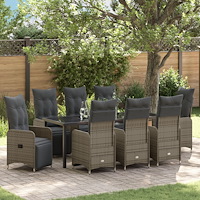 vidaXL 9-delars trädgårdsdining-set med kuddar Beige Poly Rattan