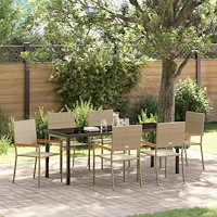 vidaXL 7-delat Trädgårds dining set Beige Konstrotting