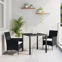 vidaXL 3-delat Trädgårdsset Svart Poly Rattan