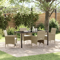 vidaXL 5-delars trädgårdsmatsalsset Beige Poly Rattan