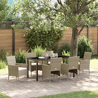 vidaXL 7-delars trädgårdsset Beige Poly Rattan