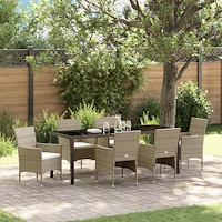 vidaXL 7-delat trädgårdsset beige poly rattan