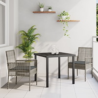 vidaXL 3-delat trädgårdsmöbelset med kuddar grå poly rattan