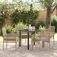 vidaXL 5 Delars Trädgårdsmöbel Set med Kuddar Beige Poly Rattan