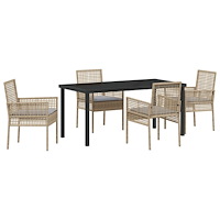 vidaXL 5-delat trädgårdsmöbelset med kuddar Beige Poly Rattan