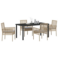 vidaXL 5-delat trädgårdsmöbelset med kuddar Beige Poly Rattan