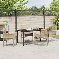 vidaXL 5-delat trädgårdsmöbelset med kuddar Beige Poly Rattan