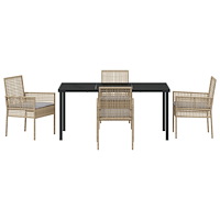 vidaXL 5-delat trädgårdsmöbelset med kuddar Beige Poly Rattan