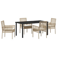 vidaXL 5-delat Trädgårdsbordset med kuddar Beige Poly Rattan