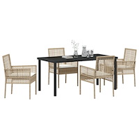 vidaXL 5-delat Trädgårdsbordset med kuddar Beige Poly Rattan
