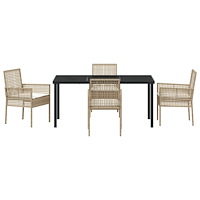 vidaXL 5-delat Trädgårdsbordset med kuddar Beige Poly Rattan