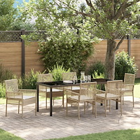 vidaXL 7-delat trädgårdsdining set med kuddar Beige Poly Rattan