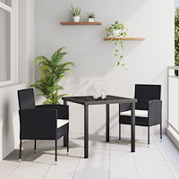 vidaXL 3-delat trädgårdsserveringsset med kuddar Svart Poly-rattan
