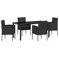 vidaXL 5-delat trädgårdsset med kuddar svart poly rattan