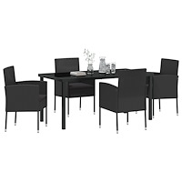 vidaXL 5-delat trädgårdsset med kuddar svart poly rattan