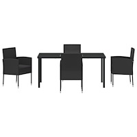 vidaXL 5-delat trädgårdsset med kuddar svart poly rattan