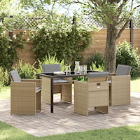 vidaXL 5-delat Trädgårdsset med Dynor Beige Poly Rattan