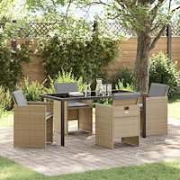 vidaXL 5-delat trädgårds-matbordset med kuddar beige poly-rattan