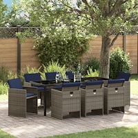 vidaXL Trädgårdsmöbelset med kudde Hopfällbar 9 pcs Grå Poly rattan