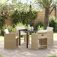 vidaXL 5-delat trädgårdsdining set med kuddar beige poly-rattan