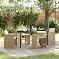 vidaXL 5-delat trädgårdsmatset med kuddar - Beige poly-rattan