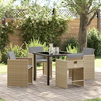 vidaXL 5-delat Trädgårdsset med Kuddar Beige Poly Rattan