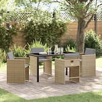 vidaXL 5-delad Trädgårdsmöbel Set med Kuddar Beige Poly Rattan