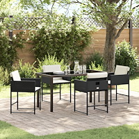 vidaXL Trädgårdsmöbelset med kudde 5 pcs Svart konstrotting