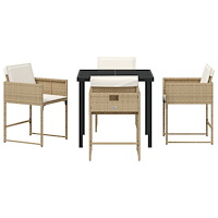 vidaXL 5-delat trädgårdsmöbelset med kuddar i Beige Poly Rattan