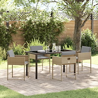 vidaXL 5-delad trädgårds matgrupp med dynor Beige Poly Rattan